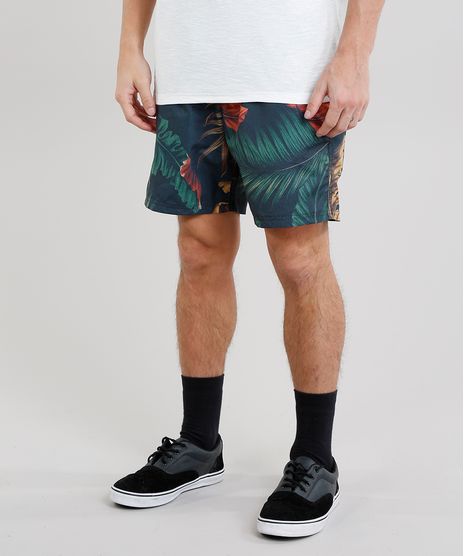 Short-Masculino-Estampado-de-Folhagem-com-Bolsos-Preta-9226917-Preto_1
