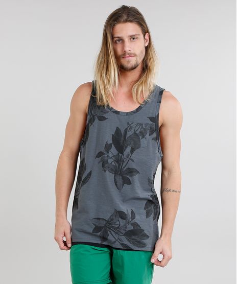 Regata-Masculina-Flame-Estampada-de-Folhagem-com-Bolso-Chumbo-9229799-Chumbo_1