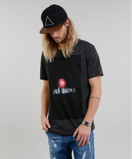 Camiseta-Masculina--Jilo-Sucks--Manga-Curta-Gola-Careca-Cinza-Mescla-Escuro-9203360-Cinza_Mescla_Escuro_1