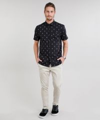 Camisa-Masculina-Estampada-de-Flamingos-com-Bolso-Manga-Curta-Preta-9124765-Preto_3