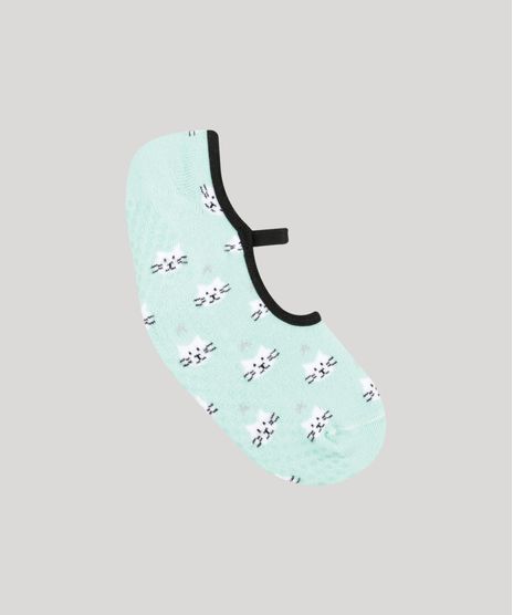 Meia-Feminina-Sapatilha-Estampada-de-Gatinho-Verde-Claro-9233091-Verde_Claro_1