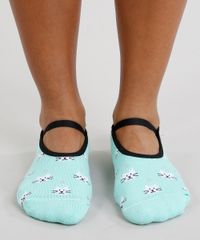 Meia-Feminina-Sapatilha-Estampada-de-Gatinho-Verde-Claro-9233091-Verde_Claro_4