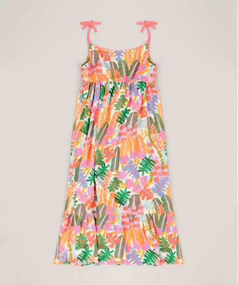 Vestido-Infantil-Fabula-Longo-Estampado-de-Folhas-com-Laco-Decote-Redondo-Off-White-9180730-Off_White_1