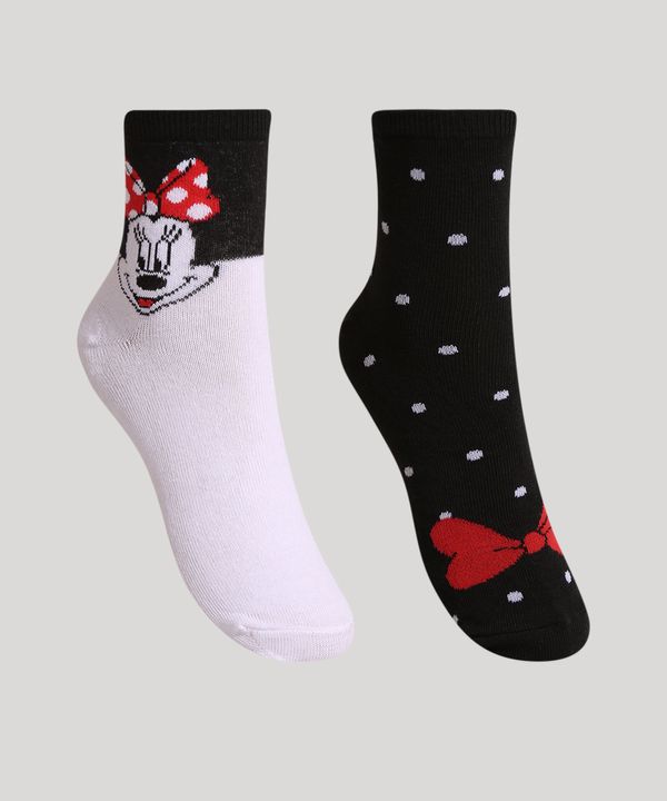 Kit de 2 Meias Infantis Cano Médio Minnie com Poás Multicor 26-29