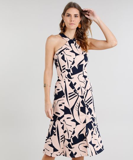 Vestido-Feminino-Midi-Estampado-Geometrico-Halter-Neck-com-Bolsos-e-Fenda-Rose-9186488-Rose_1