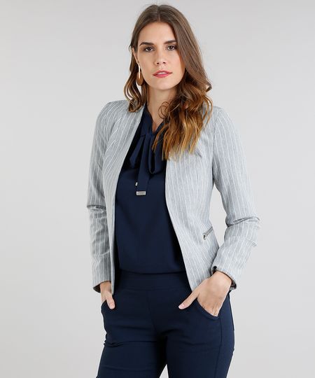Blazer-Feminino-Listrado-com-Ziper-Cinza-Mescla-9190104-Cinza_Mescla_1