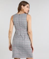 Vestido-Feminino-Curto-Estampado-Xadrez-com-Pregas-Decote-Redondo-Cinza-9182715-Cinza_2