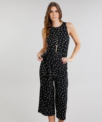 Macacao-Feminino-Pantacourt-Estampado-Mini-Print-Geometrico-com-Faixa-Decote-Redondo-Preto-9297973-Preto_1