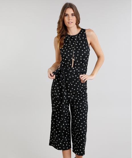 Macacao-Feminino-Pantacourt-Estampado-Mini-Print-Geometrico-com-Faixa-Decote-Redondo-Preto-9297973-Preto_1