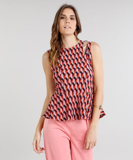 Regata-Feminina-Peplum-com-Vazados-Estampada-Geometrico-Coral-9225752-Coral_1