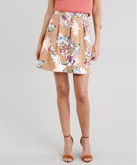 Saia-Feminina-Estampada-Floral-com-Pregas-Marrom-9186969-Marrom_1