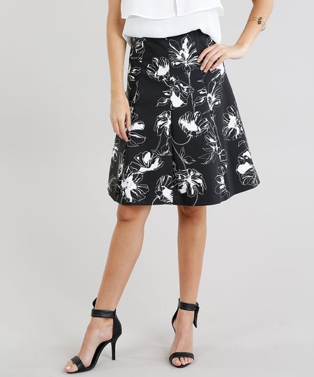 Saia-Feminina-Evase-Estampada-Floral-Preta-9189861-Preto_1