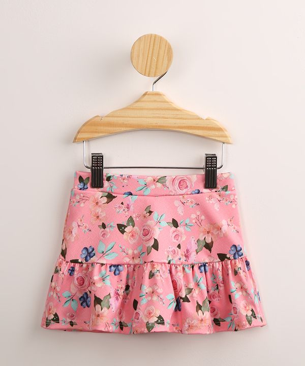 Saia Infantil com Babado Estampada Floral Rosa 2