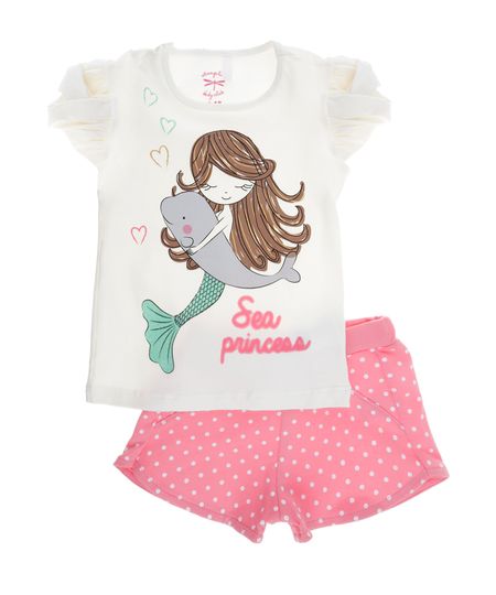 Conjunto-Blusa---Short-com-Estampa-Sereia-e-Golfinho-Menina-Off-White-8078922-Off_White_1