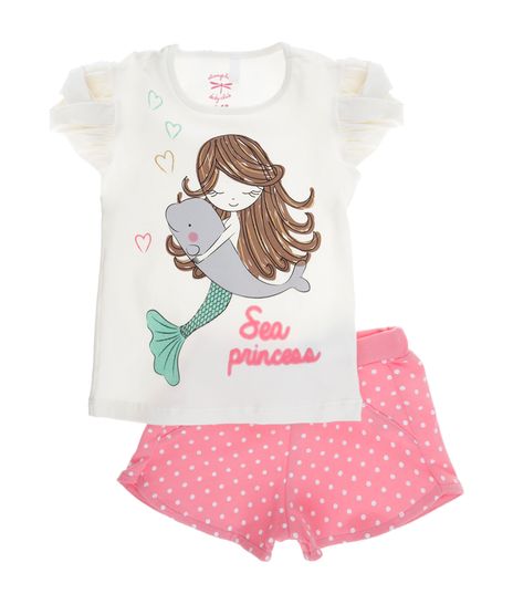 Conjunto-Blusa---Short-com-Estampa-Sereia-e-Golfinho-Menina-Off-White-8078922-Off_White_1
