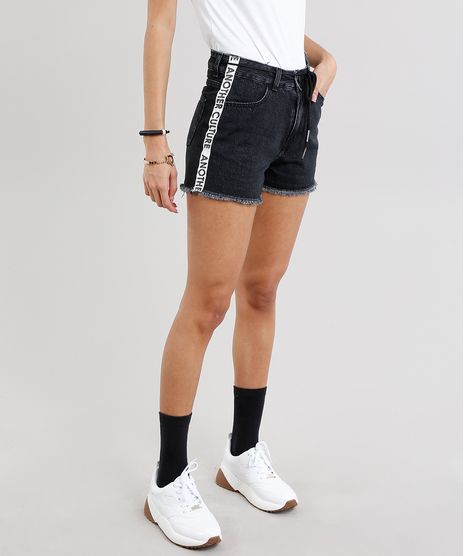 Short-Jeans-Feminino-Vintage-com-Faixa-Lateral-e-Cadarco-Preto-9271810-Preto_1