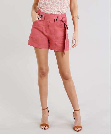 Short-Feminino-em-Linho-com-Ilhos-e-Faixa-Coral-9186967-Coral_1