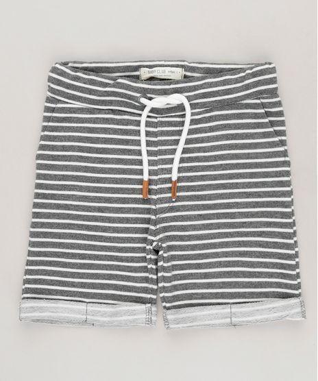 Bermuda-Infantil-Listrada-com-Bolso-em-Moletom-de-Algodao---Sustentavel-Cinza-Mescla-Escuro-9204304-Cinza_Mescla_Escuro_1