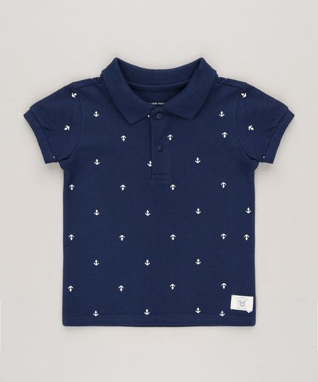 Polo-Infantil-Estampada-Mini-Print-de-Ancoras-Manga-Curta-em-Piquet-de-Algodao---Sustentavel-Azul-Marinho-9232257-Azul_Marinho_1