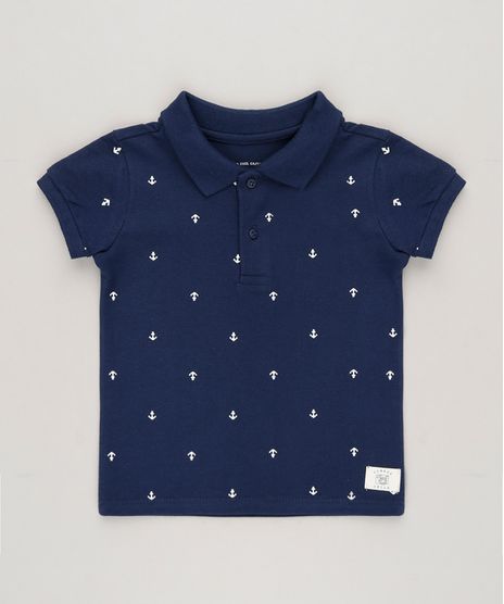 Polo-Infantil-Estampada-Mini-Print-de-Ancoras-Manga-Curta-em-Piquet-de-Algodao---Sustentavel-Azul-Marinho-9232257-Azul_Marinho_1