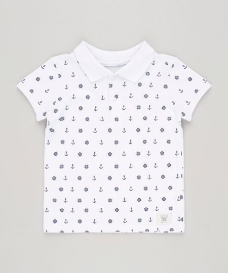 Polo-Infantil-Estampada-Mini-Print-de-Ancoras-Manga-Curta-em-Piquet-de-Algodao---Sustentavel-Branca-9232389-Branco_1