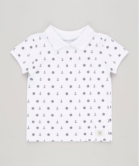 Polo-Infantil-Estampada-Mini-Print-de-Ancoras-Manga-Curta-em-Piquet-de-Algodao---Sustentavel-Branca-9232389-Branco_1