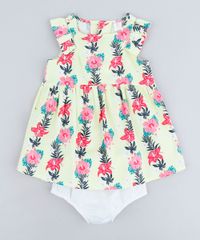 Vestido-Infantil-Estampado-Floral-com-Babado-Sem-Manga-Decote-Redondo---Calcinha-em-Algodao---Sustentavel-Amarelo-Claro-9116664-Amarelo_Claro_1