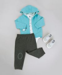 Conjunto-Infantil-de-Body-Estampado-de-Bichinhos-Manga-Curta-Off-White---Blusao-Verde---Calca-em-Moletom-de-Algodao---Sustentavel-Cinza-Mescla-Claro-9118891-Cinza_Mescla_Claro_3