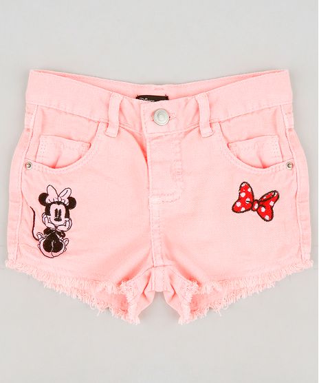 Short-Color-Infantil-Minnie-com-Bordado-e-Barra-Desfiada-Rosa-Neon-9276656-Rosa_Neon_1