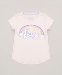 Blusa-Infantil-Barbie-Arco-Iris-com-Glitter-Manga-Curta-Decote-Redondo-em-Algodao---Sustentavel-Rose-9277593-Rose_1
