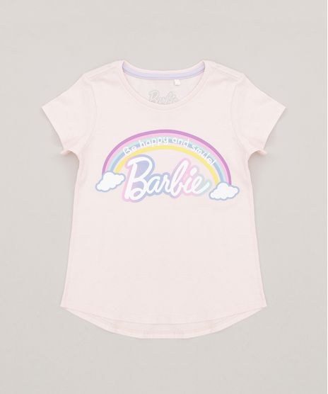 Blusa-Infantil-Barbie-Arco-Iris-com-Glitter-Manga-Curta-Decote-Redondo-em-Algodao---Sustentavel-Rose-9277593-Rose_1