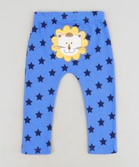 Calca-Infantil-Leao-Estampada-de-Estrelas-em-Algodao---Sustentavel-Azul-9110030-Azul_1