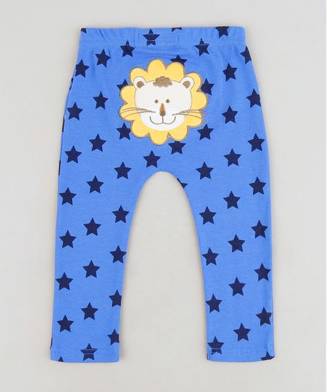 Calca-Infantil-Leao-Estampada-de-Estrelas-em-Algodao---Sustentavel-Azul-9110030-Azul_1