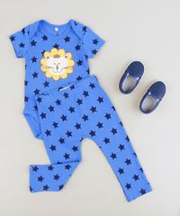 Calca-Infantil-Leao-Estampada-de-Estrelas-em-Algodao---Sustentavel-Azul-9110030-Azul_3