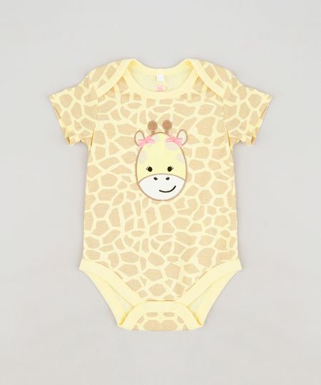 Body-infantil-Girafa-Estampado-Animal-Print-em-Algodao---Sustentavel-Amarelo-9109990-Amarelo_1