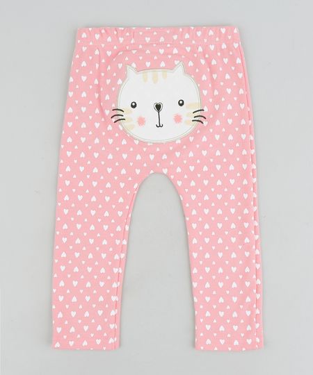 Calca-Infantil-Gatinha-Estampada-de-Coracoes-em-Algodao---Sustentavel-Rosa-9109987-Rosa_1