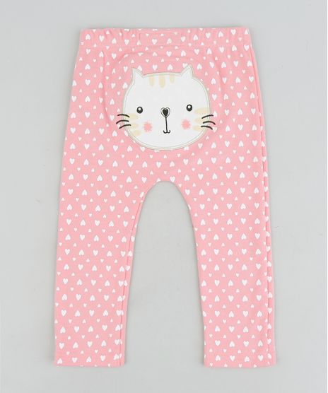 Calca-Infantil-Gatinha-Estampada-de-Coracoes-em-Algodao---Sustentavel-Rosa-9109987-Rosa_1