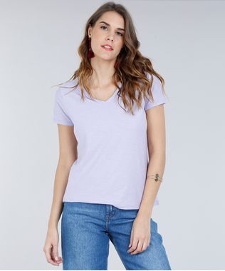 Blusa-Feminina-Basica-Flame-Decote-V-Manga-Curta-em-Algodao---Sustentavel-Lilas-8525926-Lilas_1