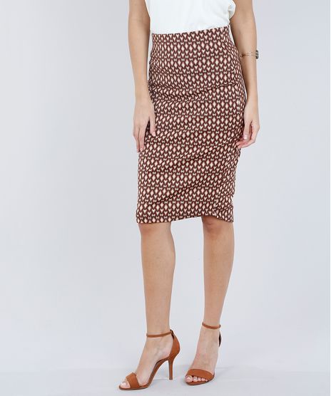 Saia-Feminina-Lapis-Estampada-Geometrica-Marrom-9250355-Marrom_1