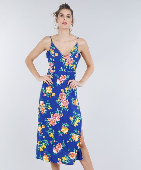 Vestido-Midi-Feminino-Estampado-Floral-com-Fendas-Azul-Royal-9221014-Azul_Royal_1