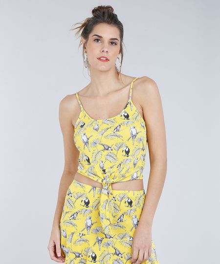 Regata-Cropped-Feminina-Estampada-de-Passaros-com-No-Amarelo-8808897-Amarelo_1