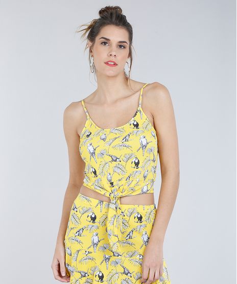 Regata-Cropped-Feminina-Estampada-de-Passaros-com-No-Amarelo-8808897-Amarelo_1