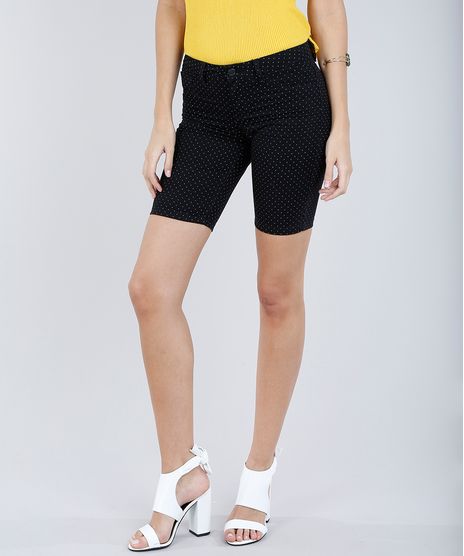 Bermuda-de-Sarja-Feminina-Ciclista-Estampada-de-Poa-Preta-9309025-Preto_1