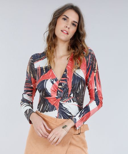 Body-Feminino-Estampado-de-Folhagem-com-No-Manga-Longa-Decote-V-Off-White-9238266-Off_White_1
