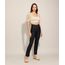 Calça Reta Jeans Cintura Média Feminina Azul Escuro