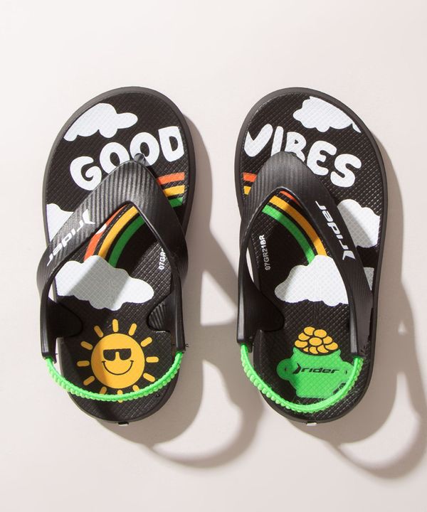 Chinelo Infantil com Elástico "Good Vibes" Rider Preta 17-18