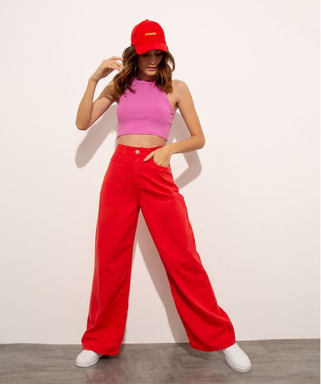 Calca-Wide-Reta-de-Sarja-Cintura-Super-Alta-Mindset-Vermelha-1003868-Vermelho_1