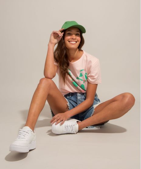 Camiseta-de-Algodao-Ciclos-Mickey-Mouse--Save-The-Planet--Manga-Curta-Gola-Careca-Rosa-Claro-1003171-Rosa_Claro_1