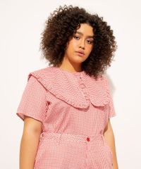 Blusa-Plus-Size-Estampada-Xadrez-Vichy-Gola-Boneca-com-Babado-Manga-Curta-Mindset-Vermelha-1004369-Vermelho_1