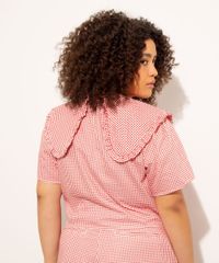 Blusa-Plus-Size-Estampada-Xadrez-Vichy-Gola-Boneca-com-Babado-Manga-Curta-Mindset-Vermelha-1004369-Vermelho_2